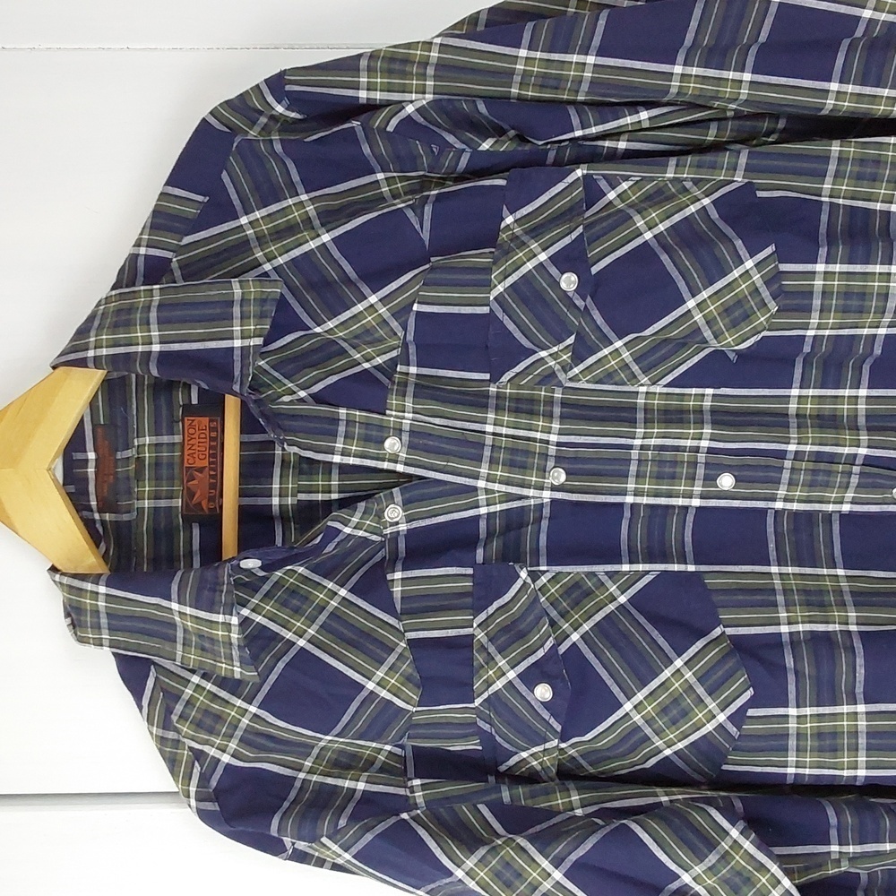 Canyon Guide Outfitters| Blue/Green Plaid Western Pearl Snap Dress Shirt Sz.XLT